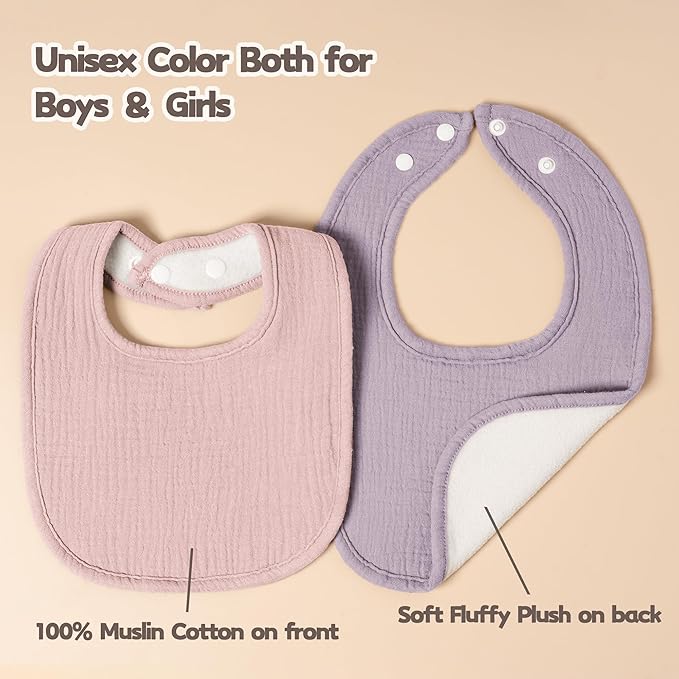 Susurration Muslin Baby Drool Bibs 10Pack Soft Square Adjustable Bandana Bibs for Unisex Baby Girls & Boys