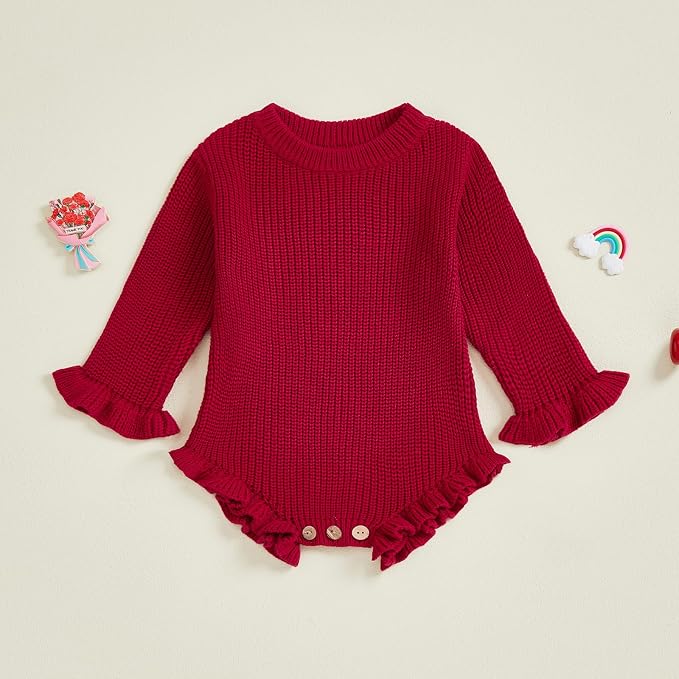 Mubineo Baby Girl Fall Winter Clothes Basic Plain Cute Sweater Romper Outfit - Image 4