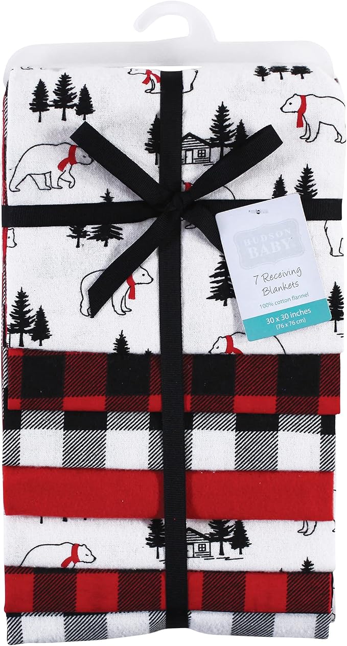 Hudson Baby Unisex Baby Cotton Flannel Receiving Blankets Bundle, Buffalo Plaid - Image 2