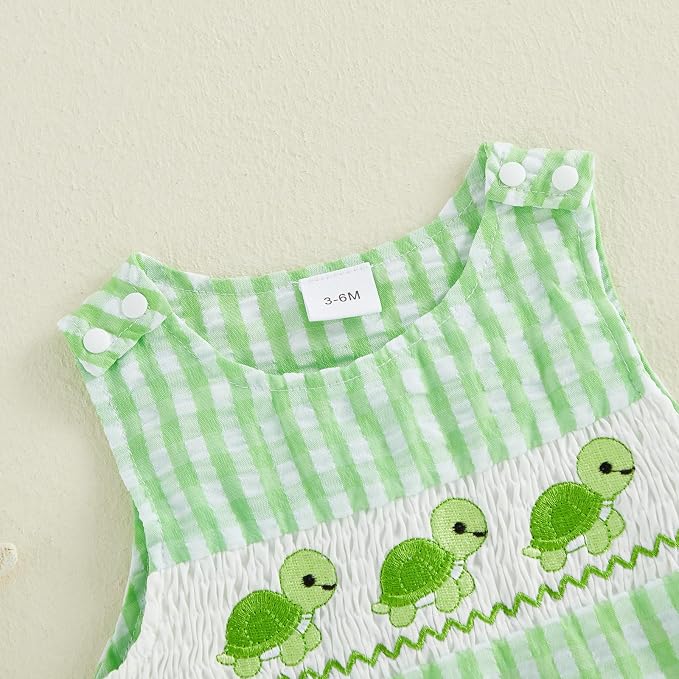 Newborn Baby Boys Sleeveless Seersucker Romper One Piece Straps Overalls - Image 4