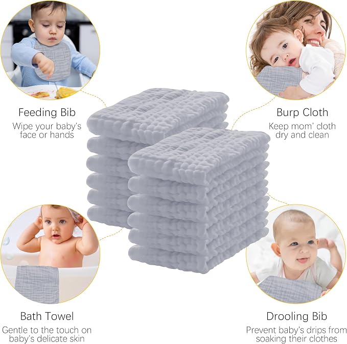 Lovely Care 12 Pack Muslin Burp Cloths 100% Cotton Muslin Cloths Large - Image 4