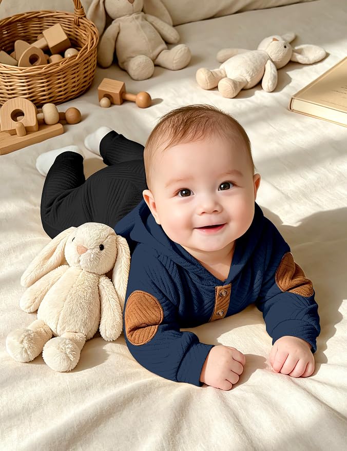 Fommy Baby Boy Clothes Colorblocked Long Sleeve Hoodie + Long Pants 2PCS Fall - Image 4