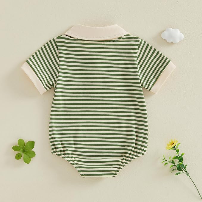 VISGOGO Baby Boy Striped Romper Waffle Short Sleeve Button Oversized Bodysuit - Image 7