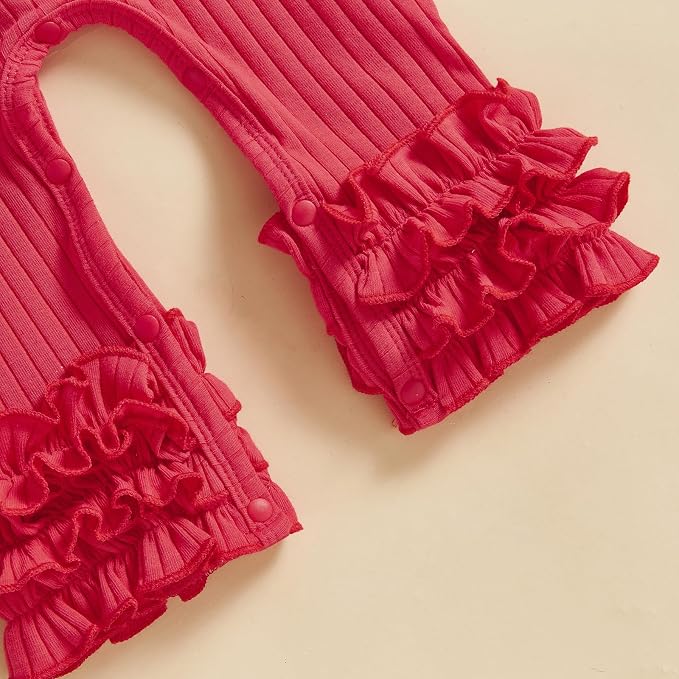 Newborn Baby Girl Clothes Jumpsuit Ruffle Romper Bodysuit Pants Headband - Image 7