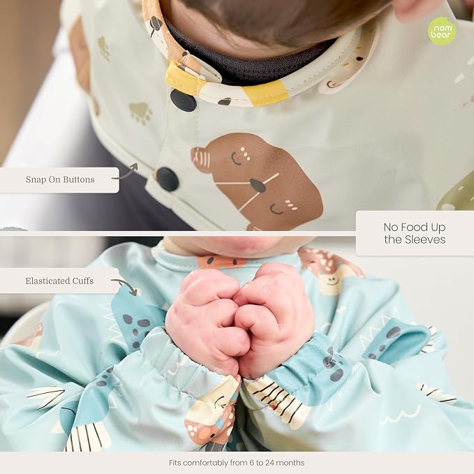 Waterproof Smock Baby Bibs for Eating | Long Sleeve Bib for Baby Led Weaning - Image 6