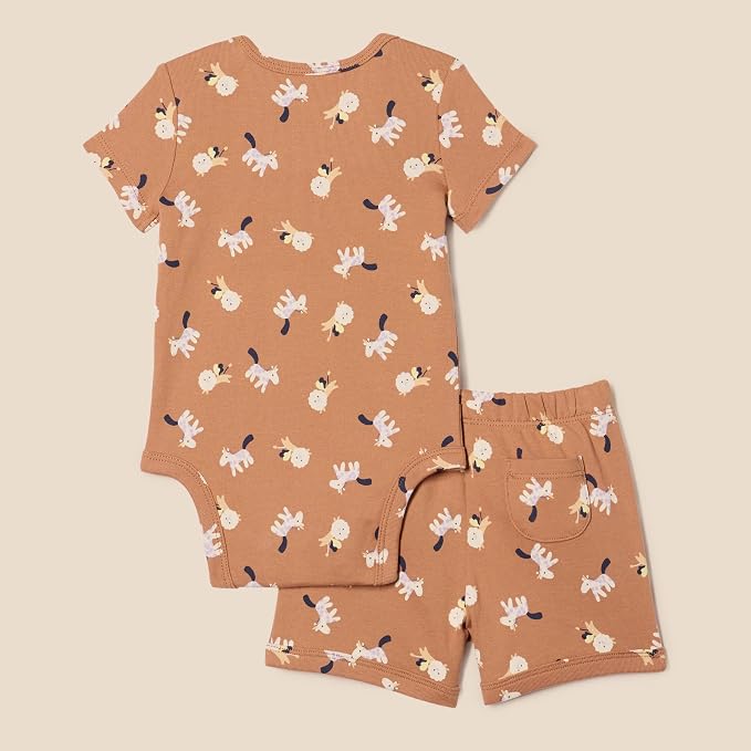Amazon Essentials Unisex Toddlers' Short Sleeve 100% Cotton Bodysuit and Short - Image 2