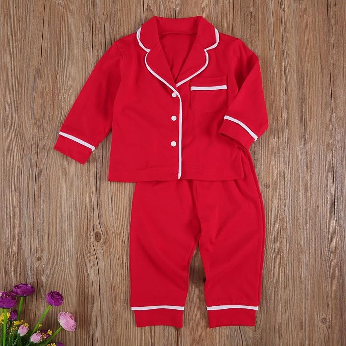 Kids Baby Girl Boy Satin Pajamas Set Button Down Sleep Shirt Top+Long Pants - Image 3
