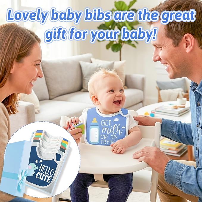 7Pcs Cotton Waterproof Baby Bibs Hook Loop Closure Newborn Bib Keepsake Baby - Image 4