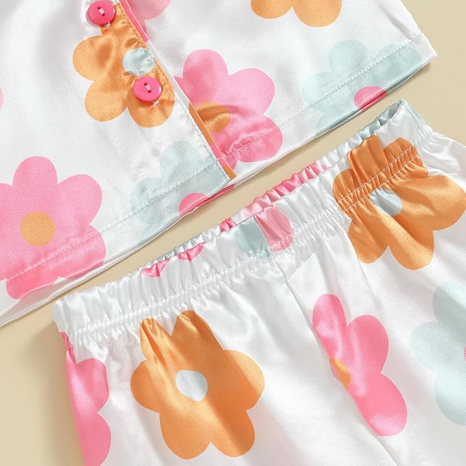 Kids Baby Girl Boy Satin Pajamas Set Button Down Sleep Shirt Top+Long Pants - Image 5