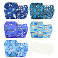 wegreeco Cloth Diapers 5 Pack with 5 Inserts, Washable Cloth Diapers for Babies, One Size Adjustable Reusable (Ocean Adventure)