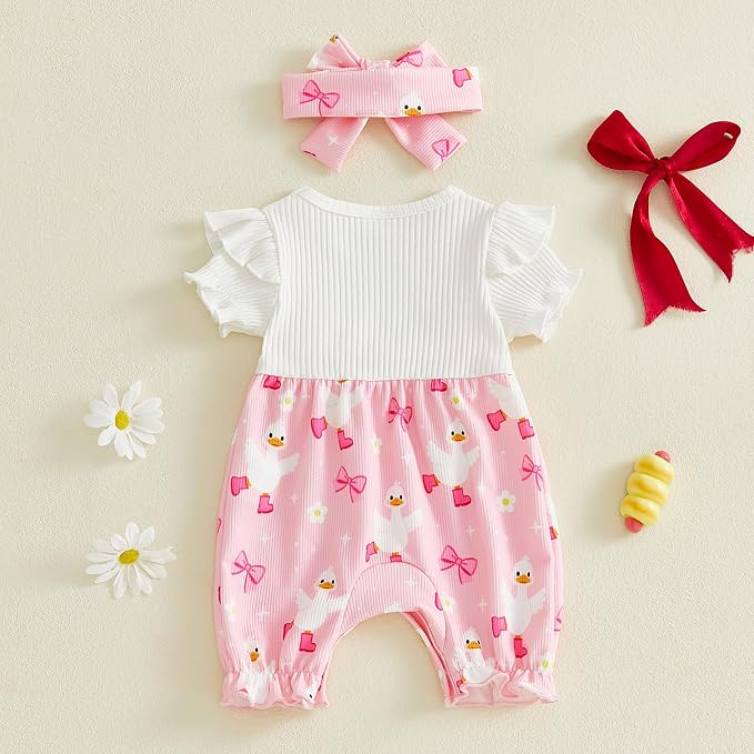 YINGISFITM Newborn Baby Girl Summer Clothes Short Sleeve Bubble Romper Bow - Image 6