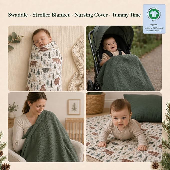Miaoberry GOTS Certified Organic Muslin Swaddle Blankets, 2 Pack Baby Receiving - Image 6