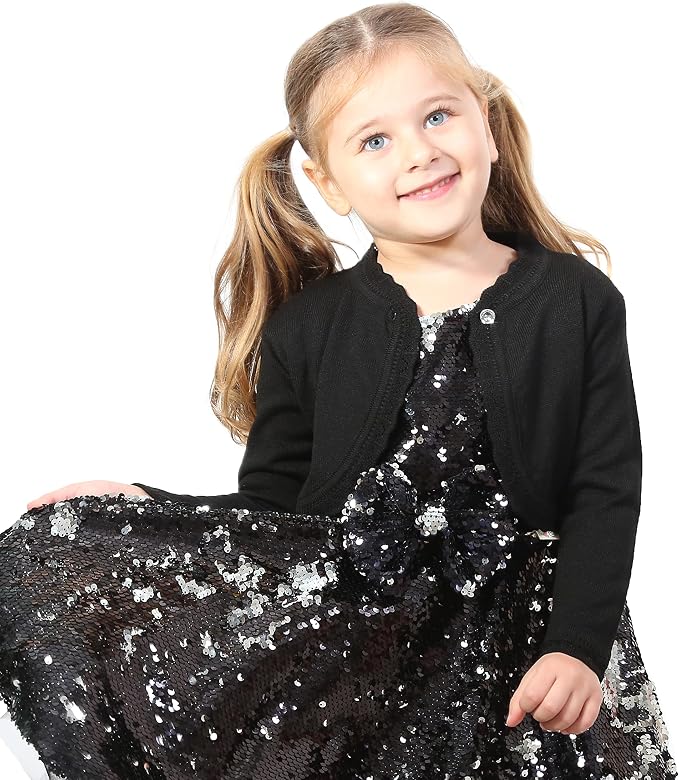 Lilax Little Girls' Knit Long Sleeve Button Closure Bolero Cardigan Shrug - Image 8