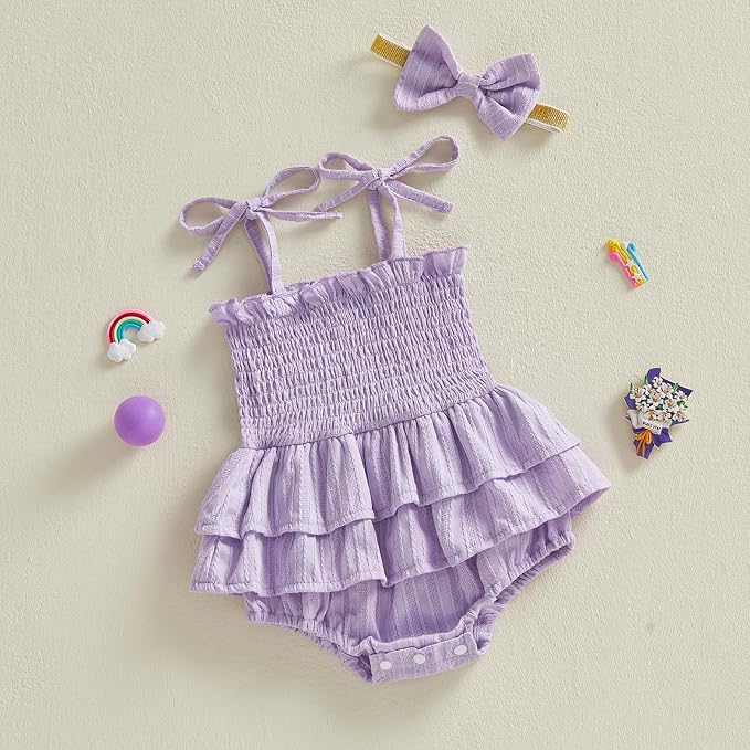 Newborn Baby Girl Summer Clothes Plaid Ruffle Bodysuits Onesie Infant Girl - Image 3