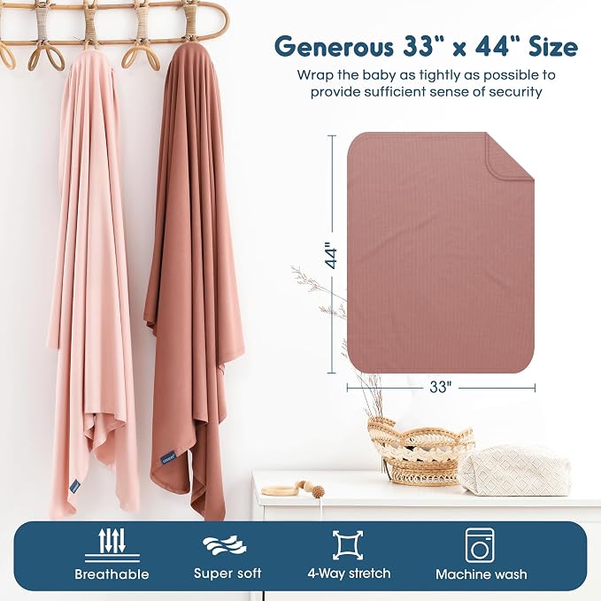 2 Pack Newborn Swaddle Blanket, Ultra Soft Stretchy Jersey Knit Extra Large - Image 3