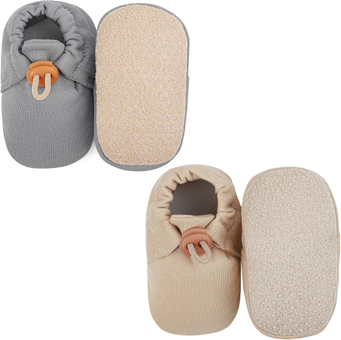 2 Pack Newborn Shoes Soft Sole Baby Sock Booties Drawstring Infant Boys Girls by DUONITITI