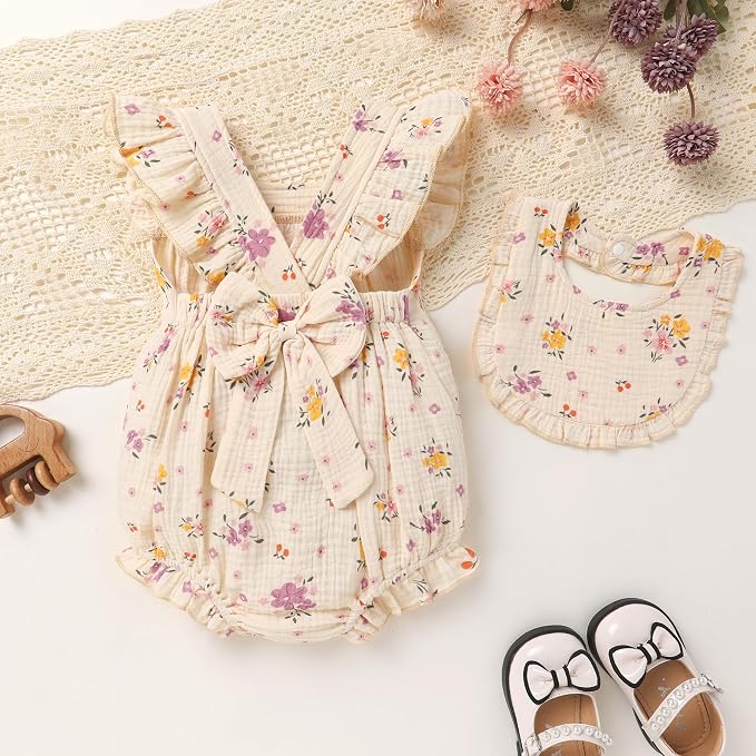YOUNGER TREE Baby Girl Romper 100% Cotton Ruffle Sleeveless Summer Outfit - Image 3
