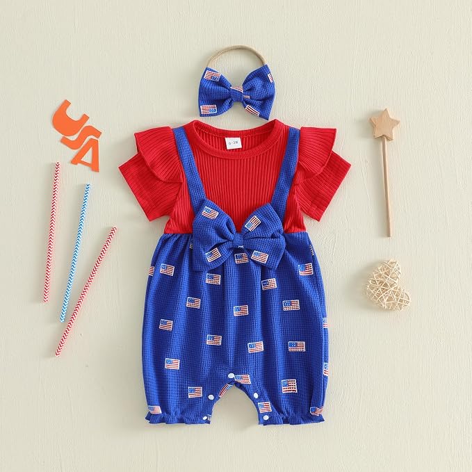 YINGISFITM Newborn Baby Girl Summer Clothes Short Sleeve Bubble Romper Bow - Image 5