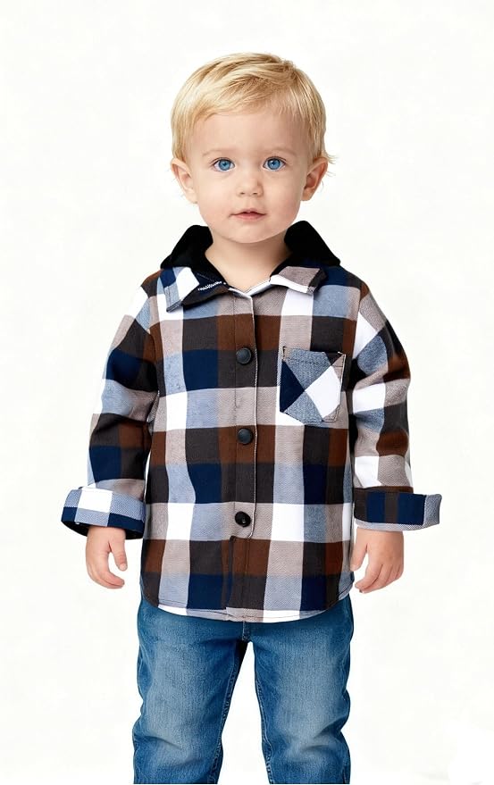 YOUNGER STAR Toddler Kids Boys Girls Flannel Hooded Plaid Shirt Button Baby Red - Image 2