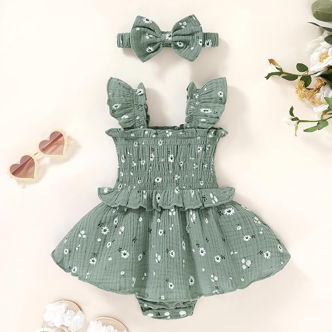 YOUNGER TREE Baby Girl Clothes Ruffle Romper Boho Dress Summer Cake Smash - Image 7