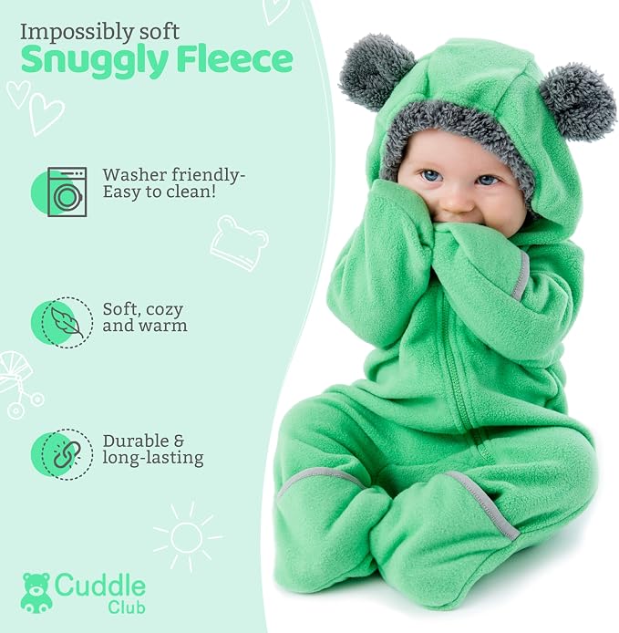 Cuddle Club Fleece Baby Bunting Bodysuit Hoodie, Newborn - Image 2