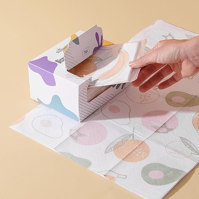 SUNVENO Disposable Baby Placemats – 40 Individually Wrapped Table Mats for Toddlers, Stick-On, Waterproof & BPA-Free – Great for Home, Restaurants, Travel & On-The-Go 18.7” X 12.5”