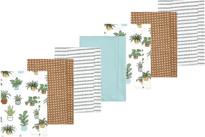 Luvable Friends Hudson Baby Flannel Burp Cloths 7pk, Botanical Plants by Luvable+Friends