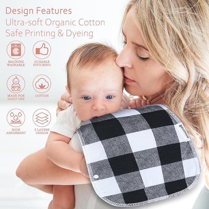 Baby Burp Cloths & Baby Bibs 2-in-1 Design Large Size 3 Layers Thicken Cotton - Image 5