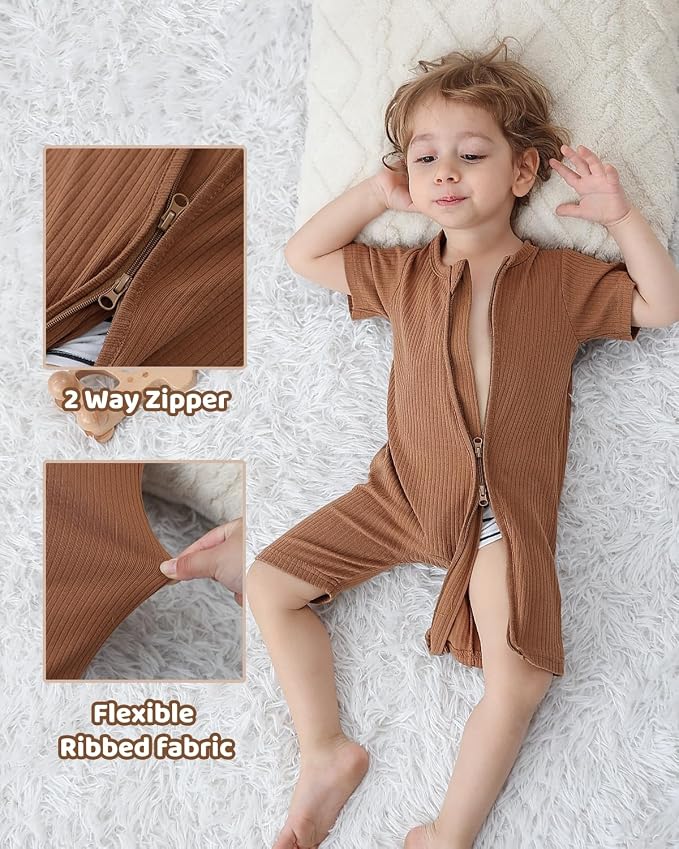 Bafeicao Baby Boy Girl 3 Pack Short Sleeve Rompers | 2 Way Zipper, Ribbed Cotton - Image 4