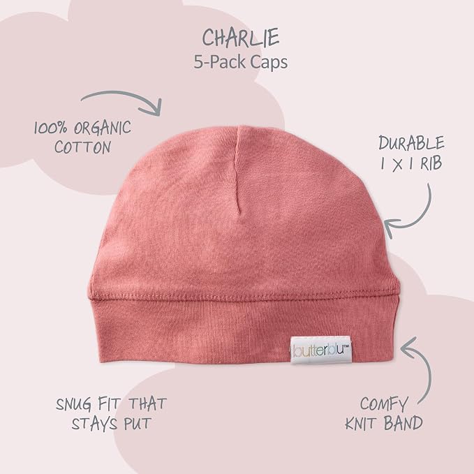 Charlie 5-Pack Caps 100% Organic Cotton Beanie Hats | GOTS certified Organic - Image 3
