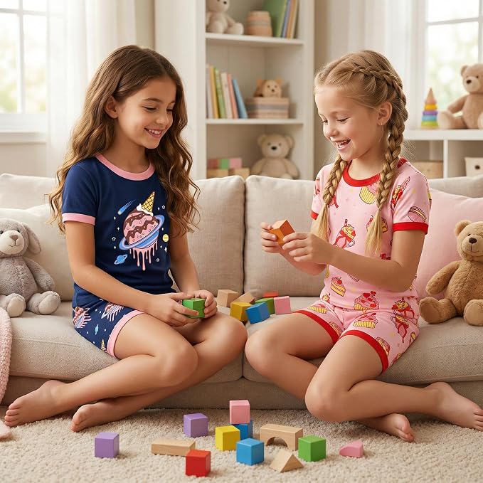 DAUGHTER QUEEN Girls Summer Pajamas Set 4 Pieces 100% Cotton Sleepwear Size 18 - Image 2