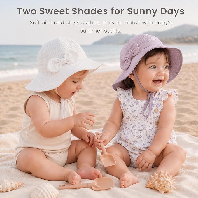 Konssy 2-Pack Muslin Baby Sun Hats - Image 4