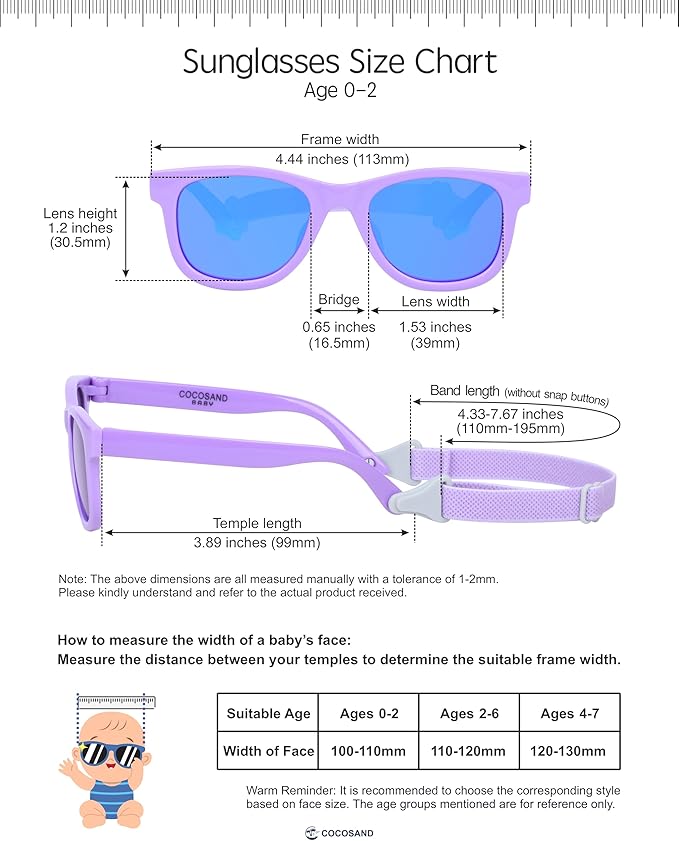 COCOSAND Flexible Baby Sunglasses with Strap Polarized UV Protection for Toddler Infant Newborn Boy Girl Age 0-24 Months