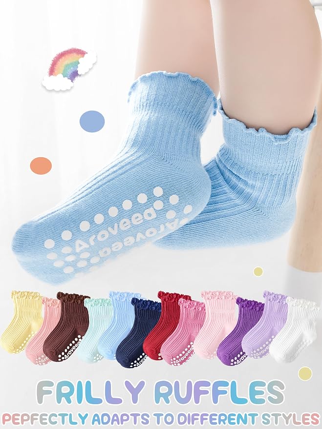 Baby Toddler Girls Socks Grip Ruffle Non Slip Kids Cotton 12 Pack Socks | - Image 2