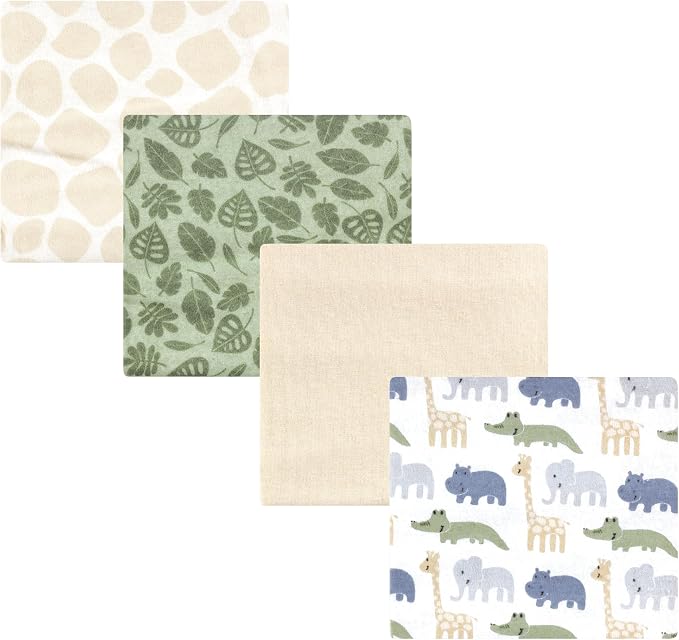 Hudson Baby Cotton Flannel Receiving Blankets 4-Pack, Wild Leaf Safari by HudsonBaby