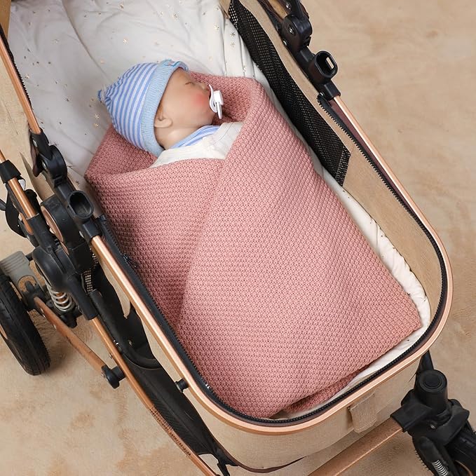Neiwech Baby Blanket Knit Cozy Soft Lightweight Crib Stroller Nursery Receiving Swaddling Blankets for Newborn Infants Boys Girls Pink 30x40 Inch