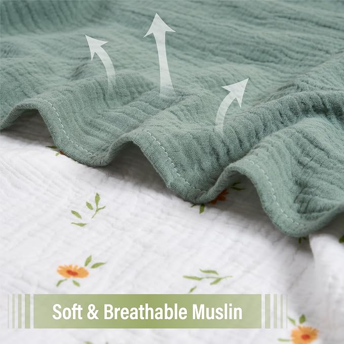 Meracorallo Muslin Swaddle Blanket, 100% Cotton, Roman Green | Soft Breathable - Image 3