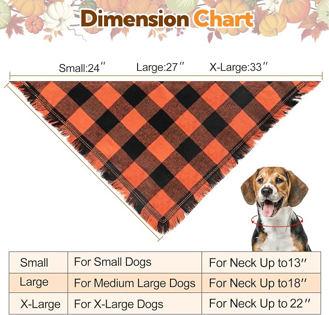 Kytely Dog Bandanas Fall Thankgiving XLarge 2Pack, Plaid Pet Scarf - Image 2