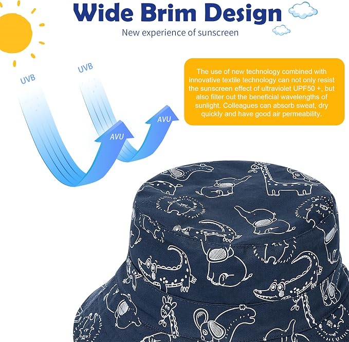 Komorebi Toddler Sun Hat UPF 50+ Kids Beach Bucket Hats Boys Girls 0-8Y | Cute - Image 3