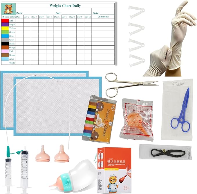 Puppy Kitten Whelping Kit, Essentials Kit for Newborn Puppies Kittens, All in One Complete with Essential Supplies for Newborn Birth