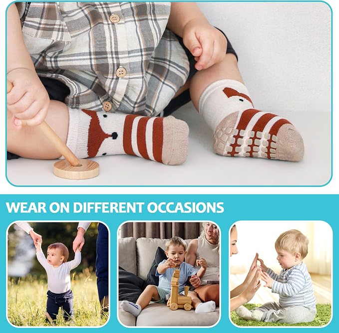 TRUEHAN 5 Pairs Toddler Non Slip Socks - Image 2
