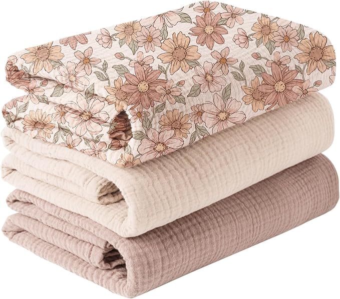 Konssy 3-Pack Muslin Baby Swaddle Blankets, 47 x 47 in Receiving Blankets | by Konssy