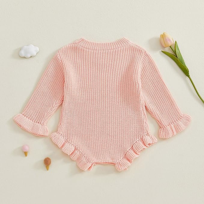 Mubineo Baby Girl Fall Winter Clothes Basic Plain Cute Sweater Romper Outfit - Image 4