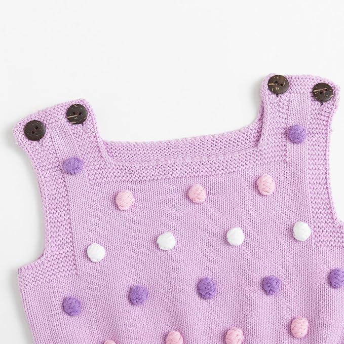Simplee kids Baby Girl Romper, Sleeveless Pompoms Square Neck | Soft Breathable - Image 4