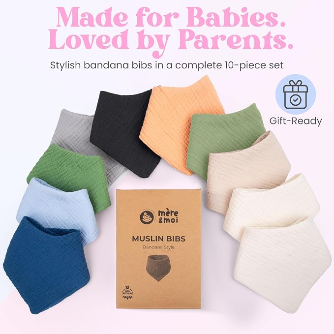 Mère & Moi Muslin Baby Bandana Bibs – 100% Cotton, Soft & Absorbent Drool & - Image 7