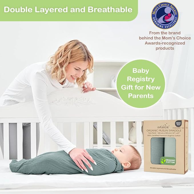 100% Organic Cotton 2 PK Soft Muslin Swaddle Blanket Unisex 47x47 | Oeko-TEX - Image 5