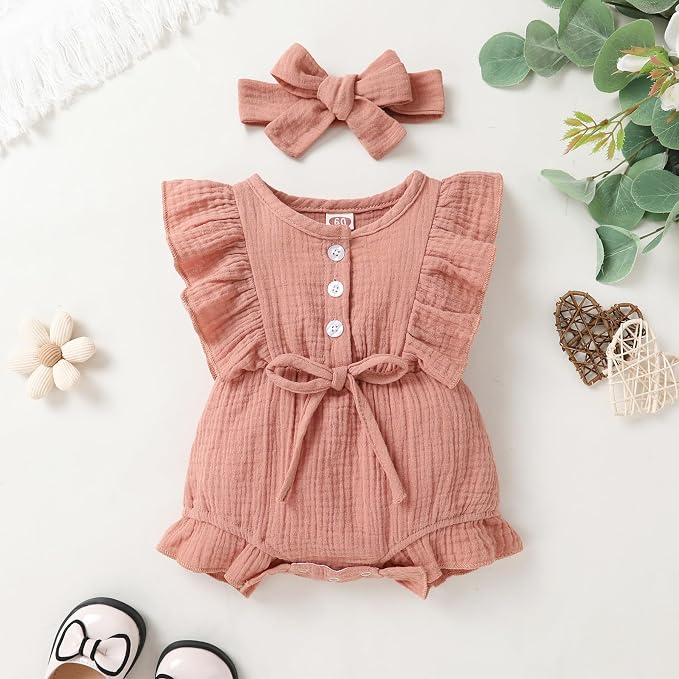 YOUNGER TREE Toddler Baby Girl Ruffled Sleeveless Romper Casual Summer Jumpsuit - Image 2