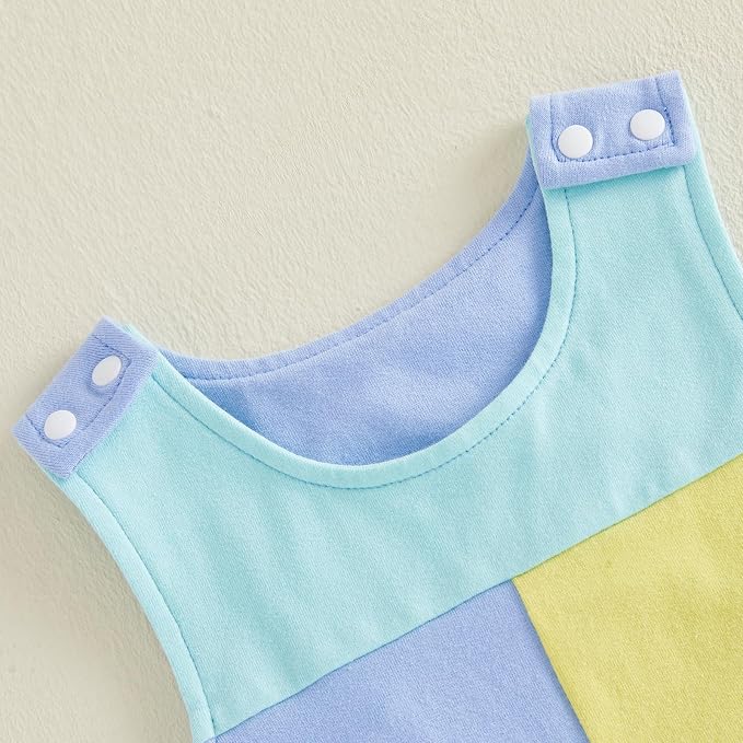 Newborn Baby Boy Summer Clothes Sleeveless Color Block Romper Bodysuit One - Image 4