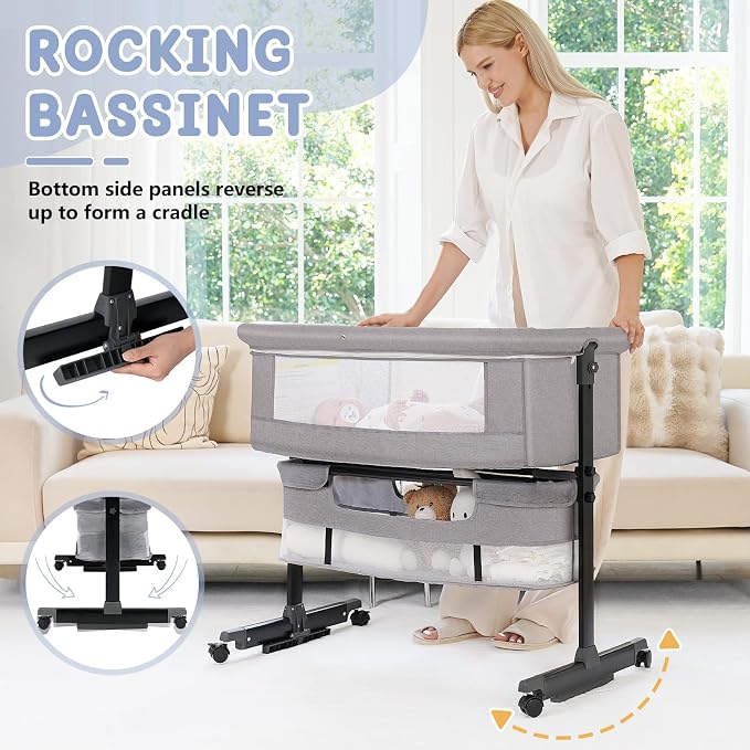 Semphis Baby Bassinet, 3 in 1 Bassinets Bedside Sleeper, Adjustable Height - Image 3