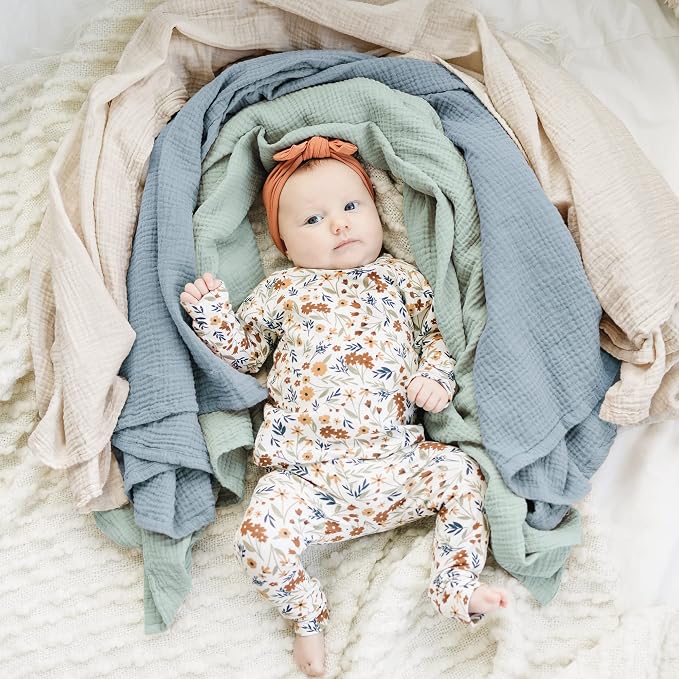 Konssy 3-Pack Muslin Baby Swaddle Blankets, 47 x 47 in Receiving Blankets | - Image 2